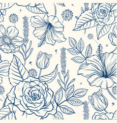 Vintage Rose Pattern Background Blue Botanical