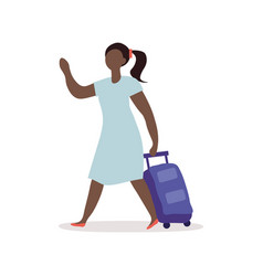 Woman In Dress Walking With Luggage