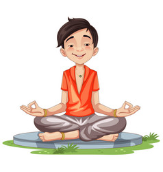 Asian Man Cartoon Practice Meditation