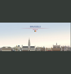 Brussels City Skyline On Colorful Gradient