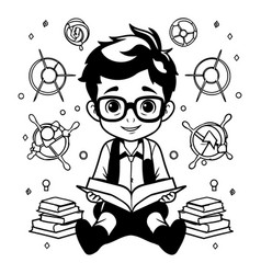 A Boy With Glasses Reading Book Cartoon