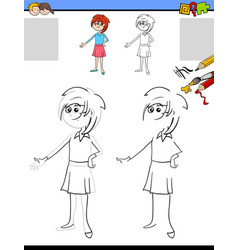 Drawing and coloring worksheet with girl Vector Image