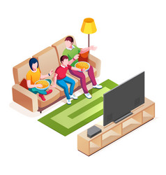 Family watching tv cartoon Royalty Free Vector Image