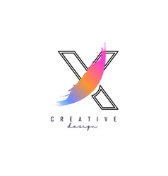 Outline Letter X Logo With Rainbow Brush Stroke