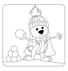 Rabbit With Snow Balls Coloring Page Isolated