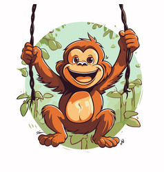 Cartoon Funny Monkey Swinging On A Swing