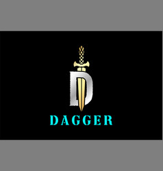 Golden Sword Dagger Knife Stiletto With Letter D