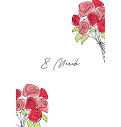 March 8 Postcard Line Art Bouquet Of Roses Single