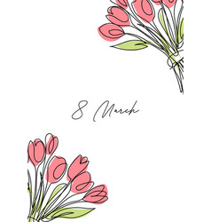 March 8 Postcard Line Art Bouquet Of Tulip Single