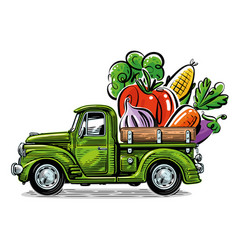 Retro Truck Loaded With Fresh Vegetables Farm