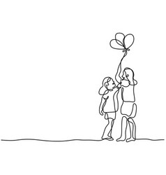 Continuous Line Drawing Of Two Children Playing