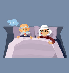 Senior Man Snoring Upsetting His Wife Cartoon