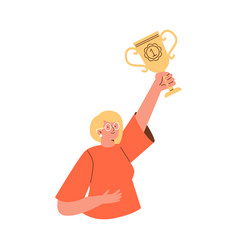 Successful Man With Trophy Cup Flat Cartoon