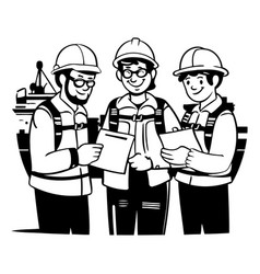 Construction Workers Team In Cartoon Style On