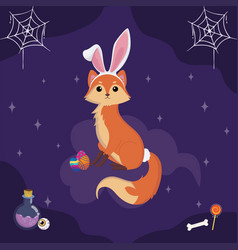 Isolated Cute Fox With Rabbit Halloween Costume