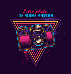 Vintage Camera In Neon Style