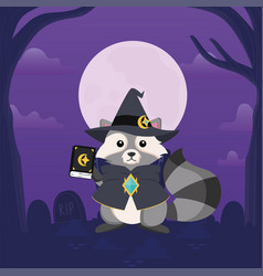 Isolated Cute Raccoon With Witch Halloween Costume