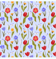 Seamless Pattern With Colorful Spring Flowers