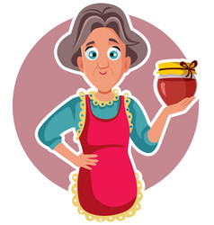 Old Granny Holding A Jar Of Jam Cartoon Mascot