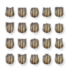 Set Of Wooden Vintage Shield Icons Black Heraldic