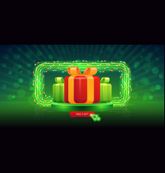 Christmas Gifts With Green Neon Rectangular Frame