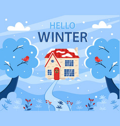 Hello Winter Cute Cozy House With Trees Around