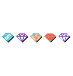 Isolated Retro Diamond Icon Set Stickers Gemstone