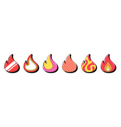 Isolated Retro Fire Icon Set Stickers Hot Party