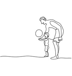 One Single Line Drawing Of Young Father With Son