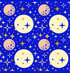 Retro Vintage Pattern With Moon And Stars In 50s