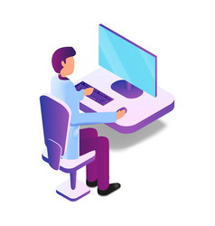 Isometric Male Doctor Using Computer