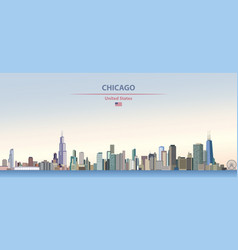 Chicago City Skyline On Colorful Gradient