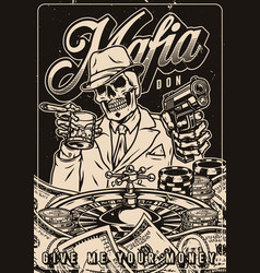 Skeleton Mafioso Monochrome Vintage Poster