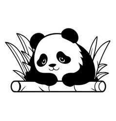 Panda Bear Sitting On Bamboo In Cartoon Style