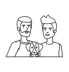 Young And Casual Couple Men With Dog