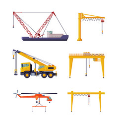 Set Of Construction And Industrial Cranes