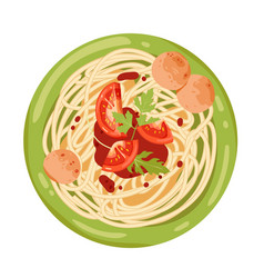 Spaghetti With Meatballs On Plate Top View