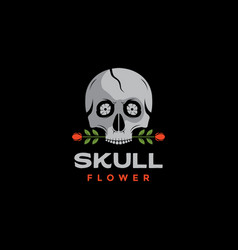 Skull Crack With Flower Rose Dark Logo Design