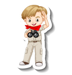 A Sticker Template With Boy In Safari Outfit