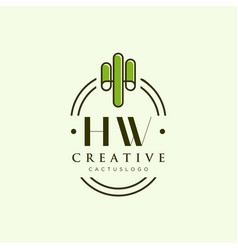 Hw Initial Letter Green Cactus Logo