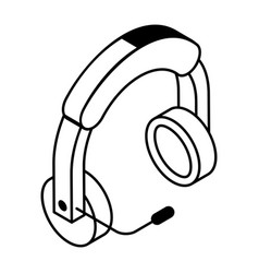 An Outline Isometric Icon Of Headphones