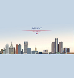 Detroit City Skyline On Colorful Gradient