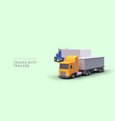 Trucks With Trailers Horizontal Banner With 3d