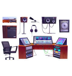 Cartoon Set Of Sound Recording Studio Equipment