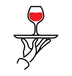 Hand Waiter Serving Wine On Tray Icon Label For