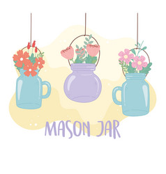 Hanging Mason Jars With Flowers Leaves Decoration