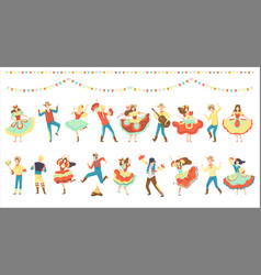 Set Of Happy People Dancing At Brazil June