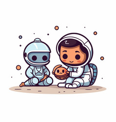 Cute Little Boy And Girl In Space Suit