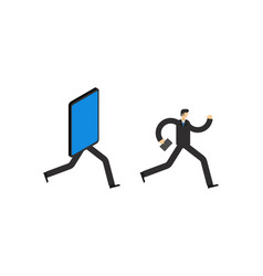 Businessman Run Away Smartphone Man Go Offline