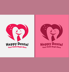 Happy Cute Dental Logo With Smiley Teeth And Love